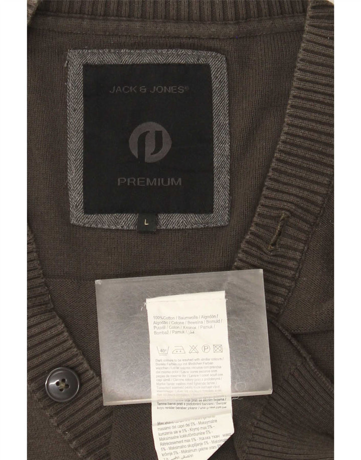 Męski sweter Jack & Jones z dekoltem w kształcie litery V, duży, szary, bawełniany