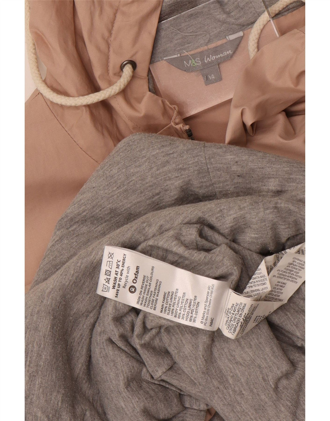Marks & Spencer Damska kurtka parka z kapturem UK 14, duża, różowa, bawełniana