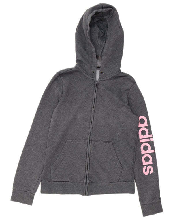 Damski sweter Adidas z grafiką i zamkiem błyskawicznym, UK 8/10, mały, szary, bawełniany