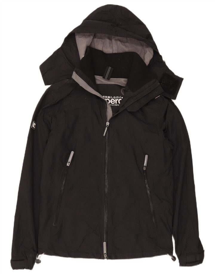 Damska kurtka wiatrówka z kapturem Superdry UK 14, średni czarny nylon