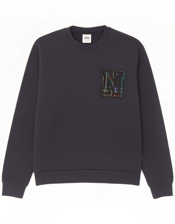 Zara Mens Graphic Sweatshirt Jumper Small Navy Blue Cotton