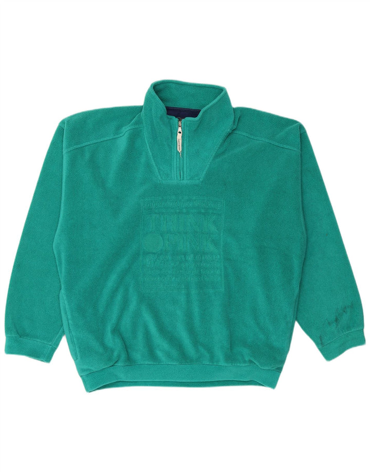 Think Pink Męski polarowy sweter z grafiką i zamkiem błyskawicznym, duży, zielony poliester