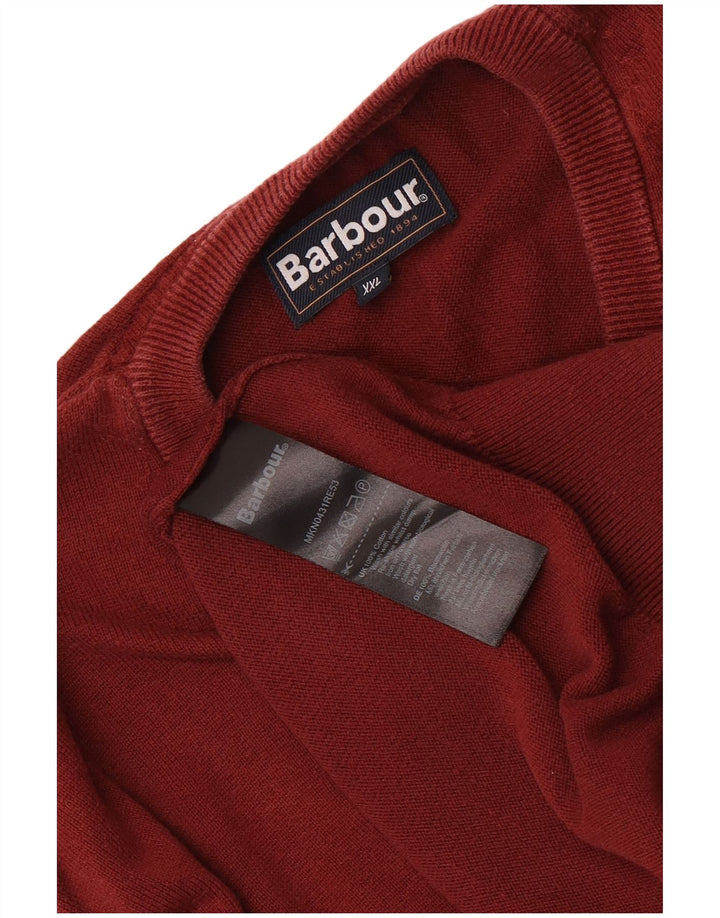 Męski sweter Barbour z dekoltem w kształcie litery V, 2XL, bordowa bawełna