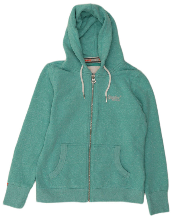 SUPERDRY Womens Zip Hoodie Sweater UK 14 Large Turquoise Flecked Polyester