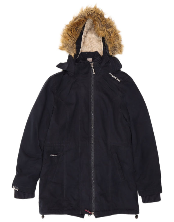 Damska kurtka parka z kapturem Superdry Windparka UK 14, średni granat