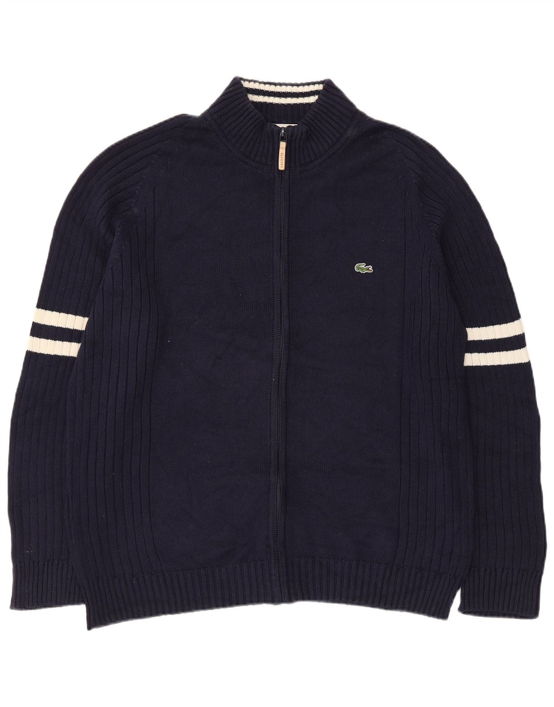 Lacoste Męski sweter rozpinany, rozmiar 6 XL, bawełniany w granatowe paski