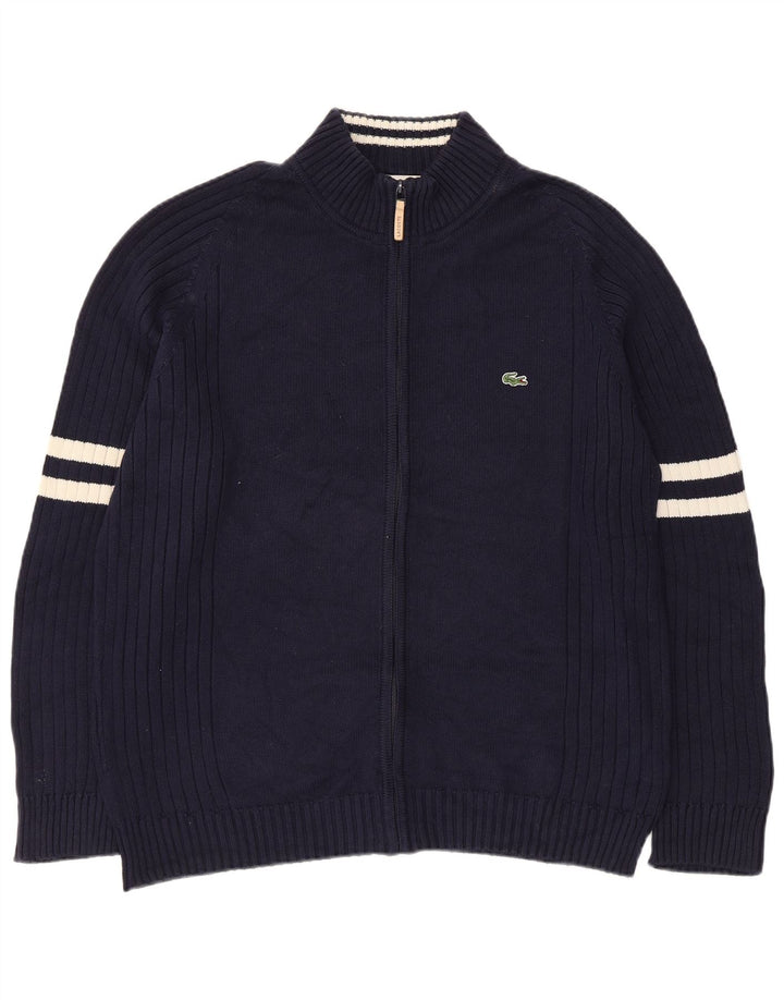 Lacoste Męski sweter rozpinany, rozmiar 6 XL, bawełniany w granatowe paski