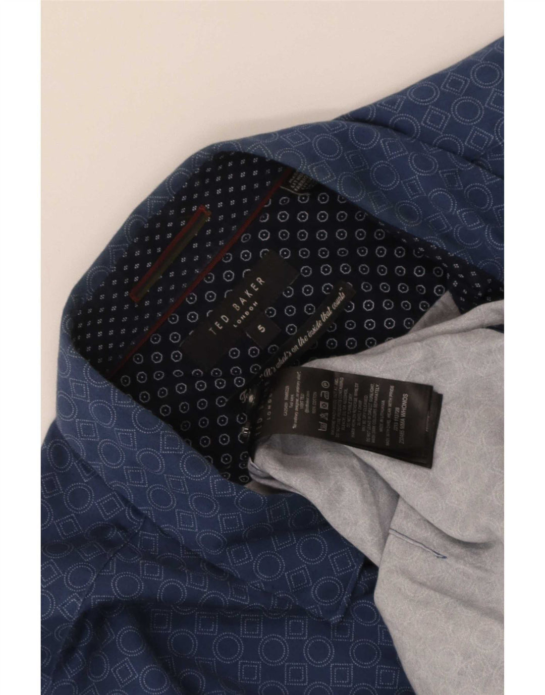 Ted Baker Mens Shirt Size 5 XL Blue Geometric Cotton