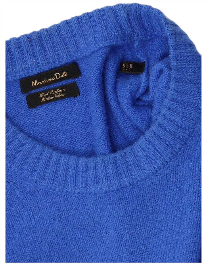 Męski sweter z okrągłym dekoltem Massimo Dutti, duży, niebieski, wełniany