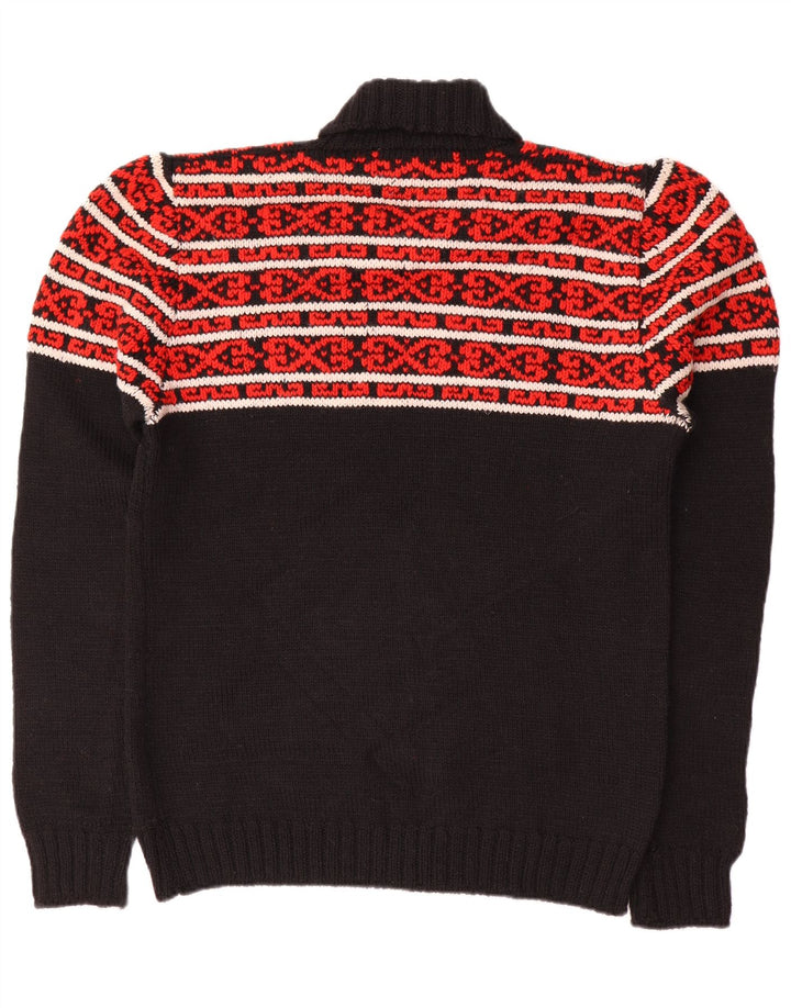 Vintage męski sweter z golfem, średni czarny Fair Isle