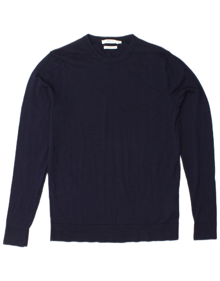 JACK & JONES Męski sweter z okrągłym dekoltem, mały, granatowy, wełniany