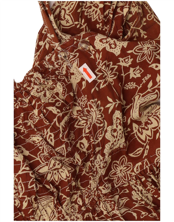 Damska sukienka o linii A bez rękawów Express UK 12 Średni brązowy kwiatowy wiskoza