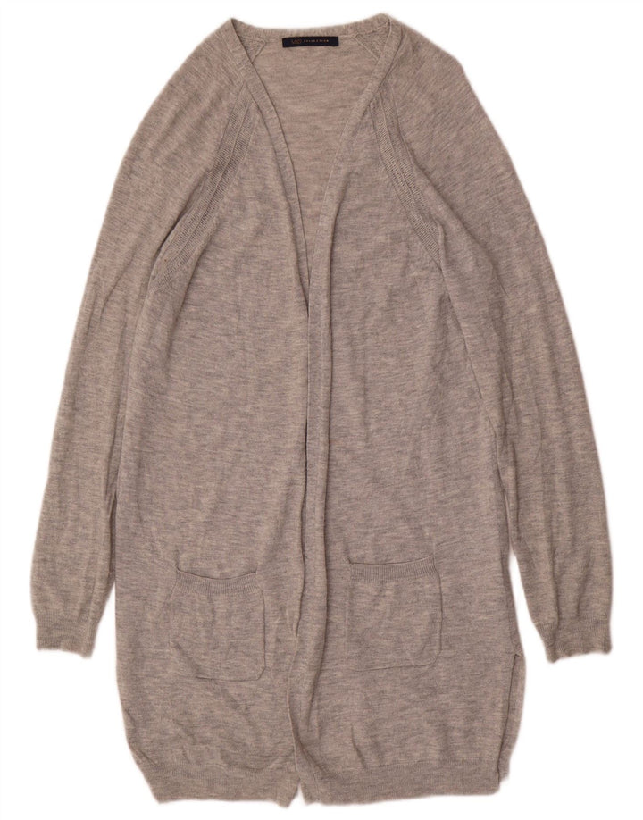Marks & Spencer Damski sweter rozpinany o długim kroju, UK 10, mały, szary, wełniany