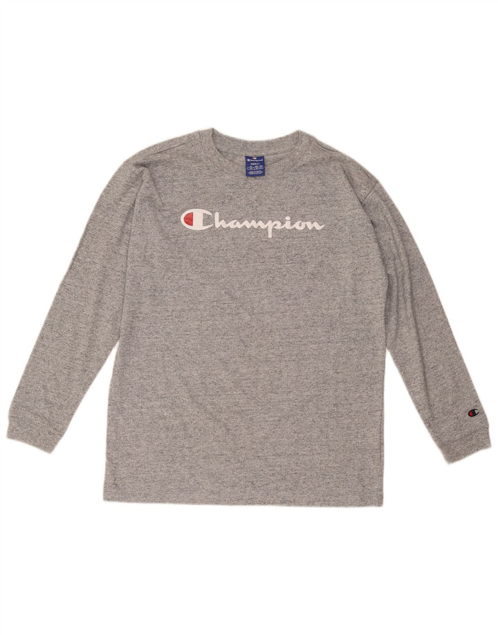 Męski graficzny top Champion z długim rękawem, mały, szary, nakrapiany, bawełniany