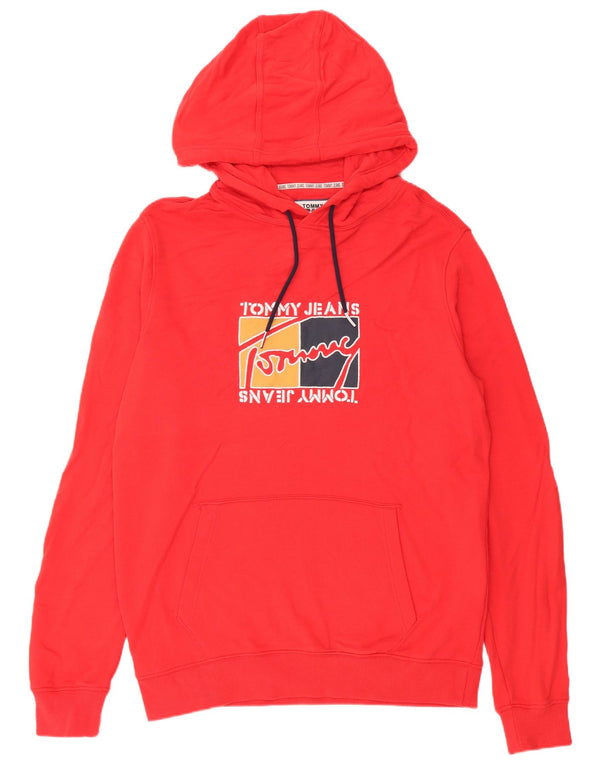 Męski sweter z kapturem i grafiką Tommy Hilfiger XL, czerwony, bawełniany