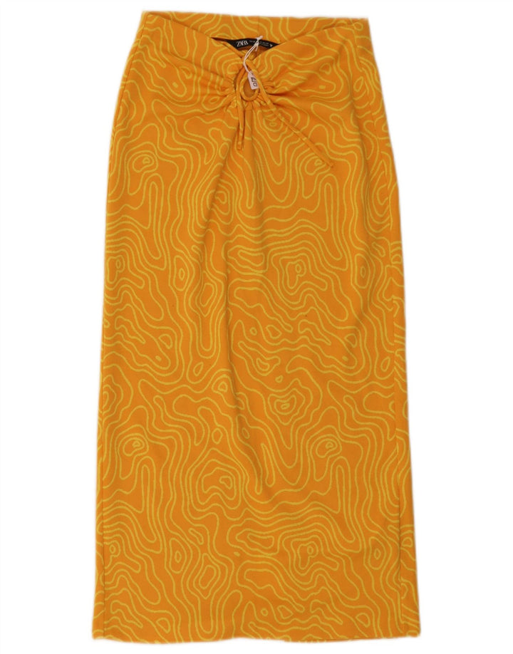 Damska spódnica midi Zara XS W26 Żółty geometryczny poliester