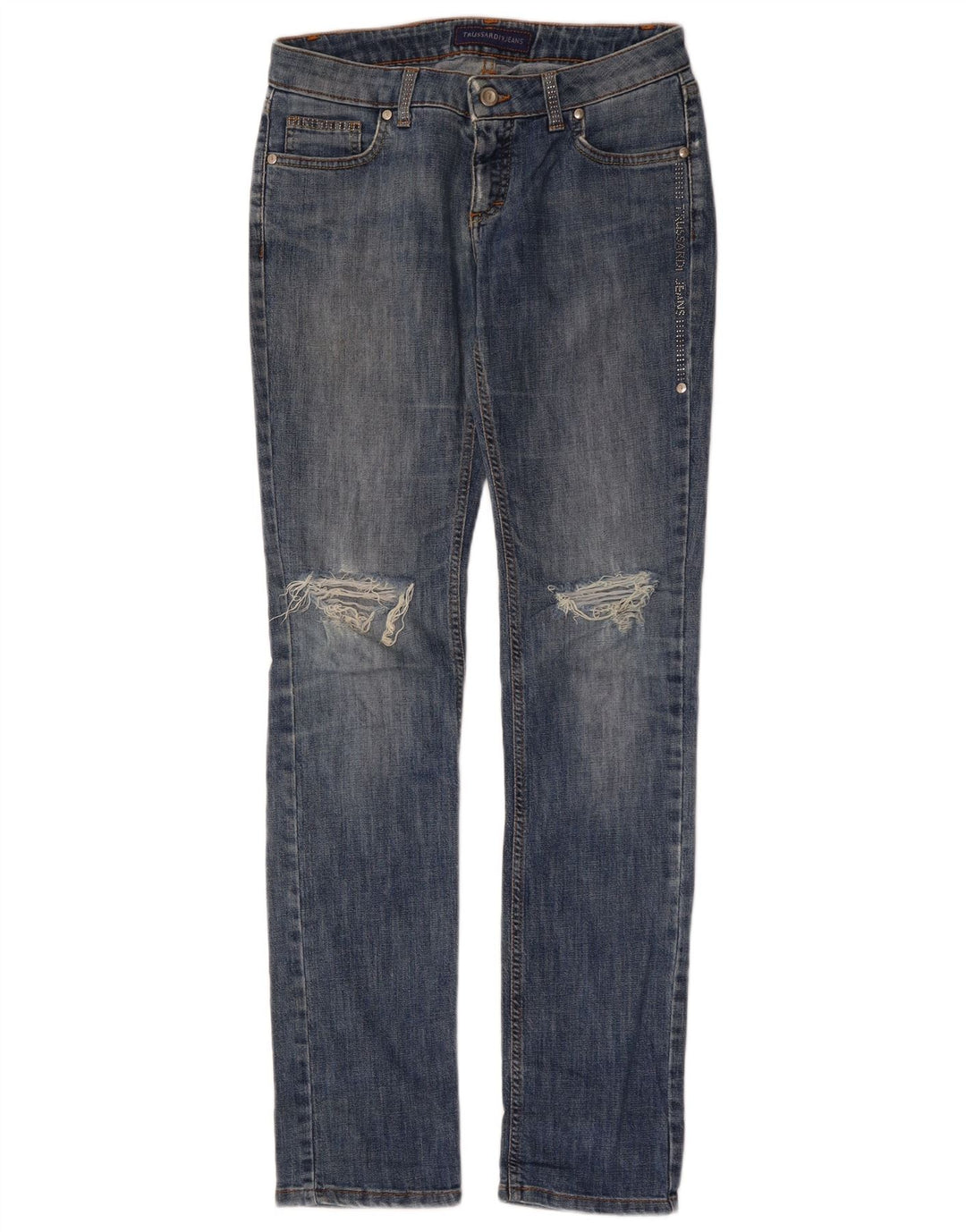 Damskie jeansy typu slim w trudnej sytuacji TRUSSARDI W27 L33, niebieskie, bawełniane