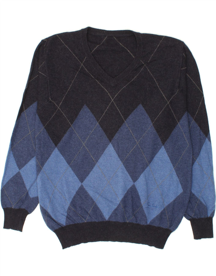 Męski sweter VINTAGE z dekoltem w kształcie litery V IT 52, duży granatowy Argyle/Diament