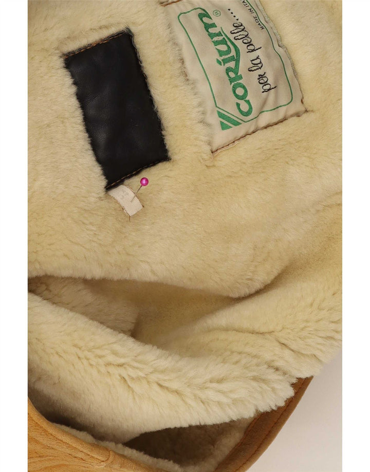 Vintage męska kurtka shearling IT 54 2XL brązowa skóra