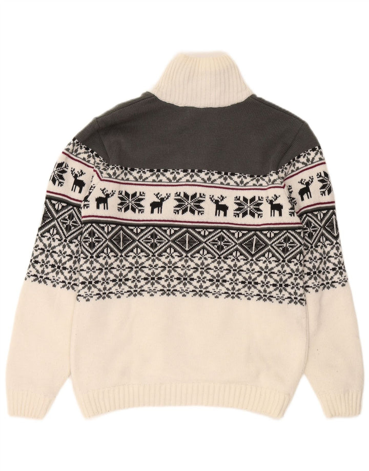 CMP Męski sweter z zamkiem błyskawicznym, duży, biały, akryl Fair Isle