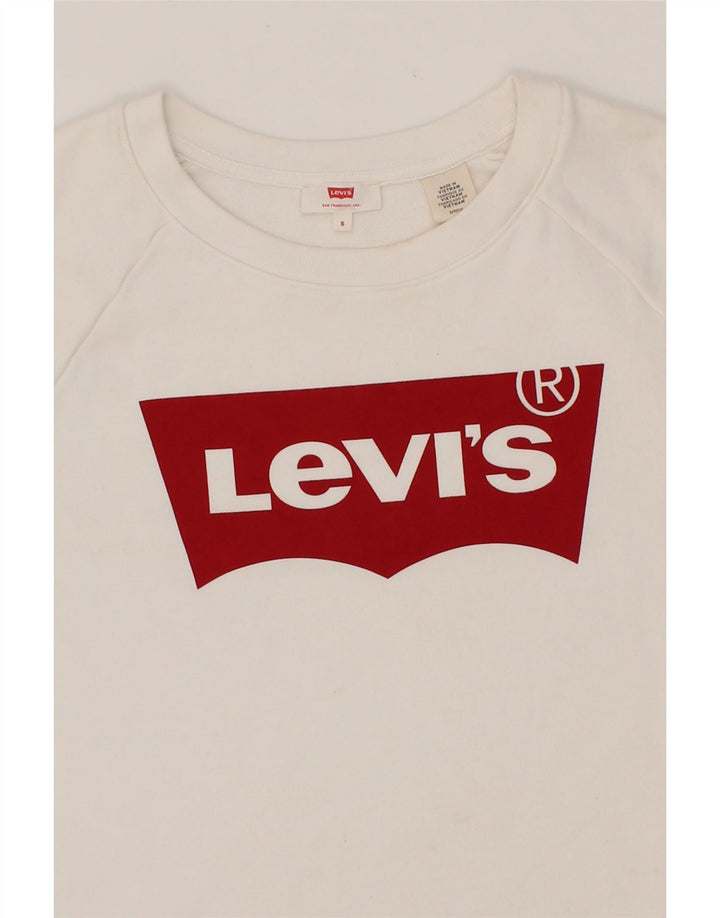 LEVI'S Mens Graphic Sweatshirt Jumper Small White Cotton Vintage Levi's and Second-Hand Levi's from Messina Hembry 