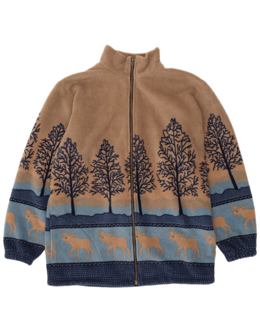 Damska kurtka polarowa VINTAGE UK 14/16, duży, beżowy, poliester z nadrukiem zwierzęcym