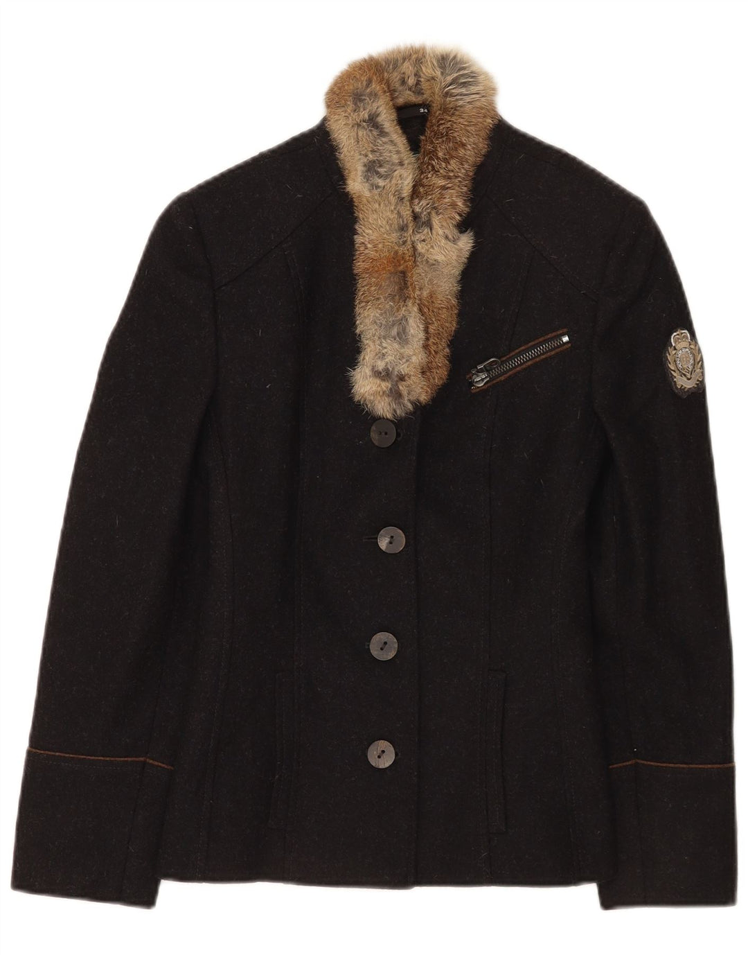 Damska marynarka Allwerk zapinana na 4 guziki EU 34 XS Czarna dziewicza wełna