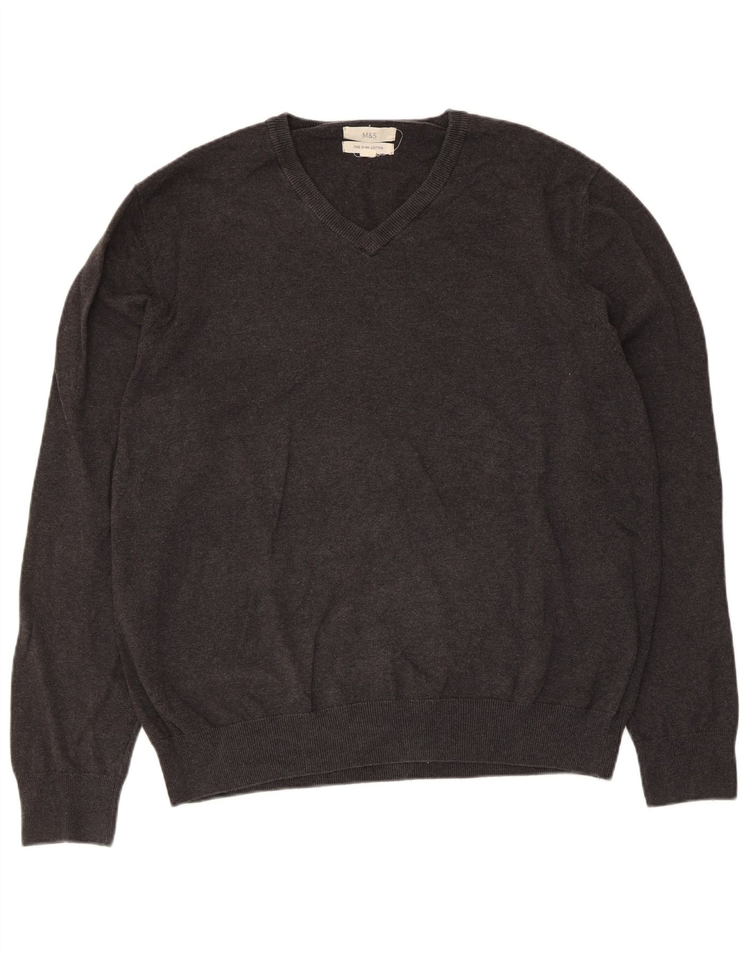 Marks & Spencer Męski sweter z dekoltem w kształcie litery V, XL, szary, bawełniany
