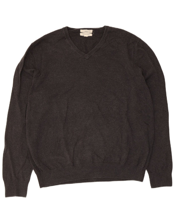 Marks & Spencer Męski sweter z dekoltem w kształcie litery V, XL, szary, bawełniany