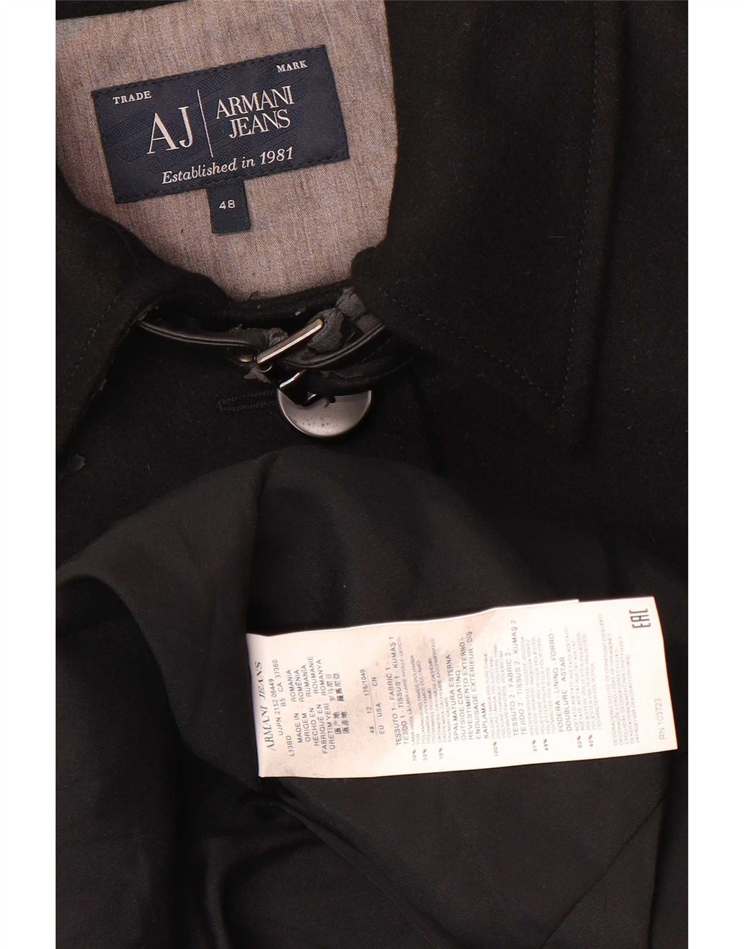 Płaszcz damski Armani Jeans IT 48 XL, czarna wełna