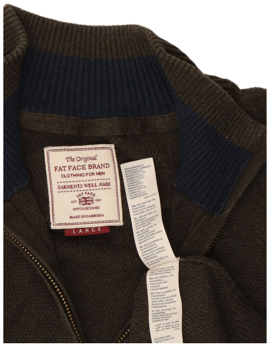 Męski sweter z zamkiem błyskawicznym Fat Face, duży, bawełniany khaki