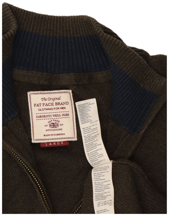 Męski sweter z zamkiem błyskawicznym Fat Face, duży, bawełniany khaki