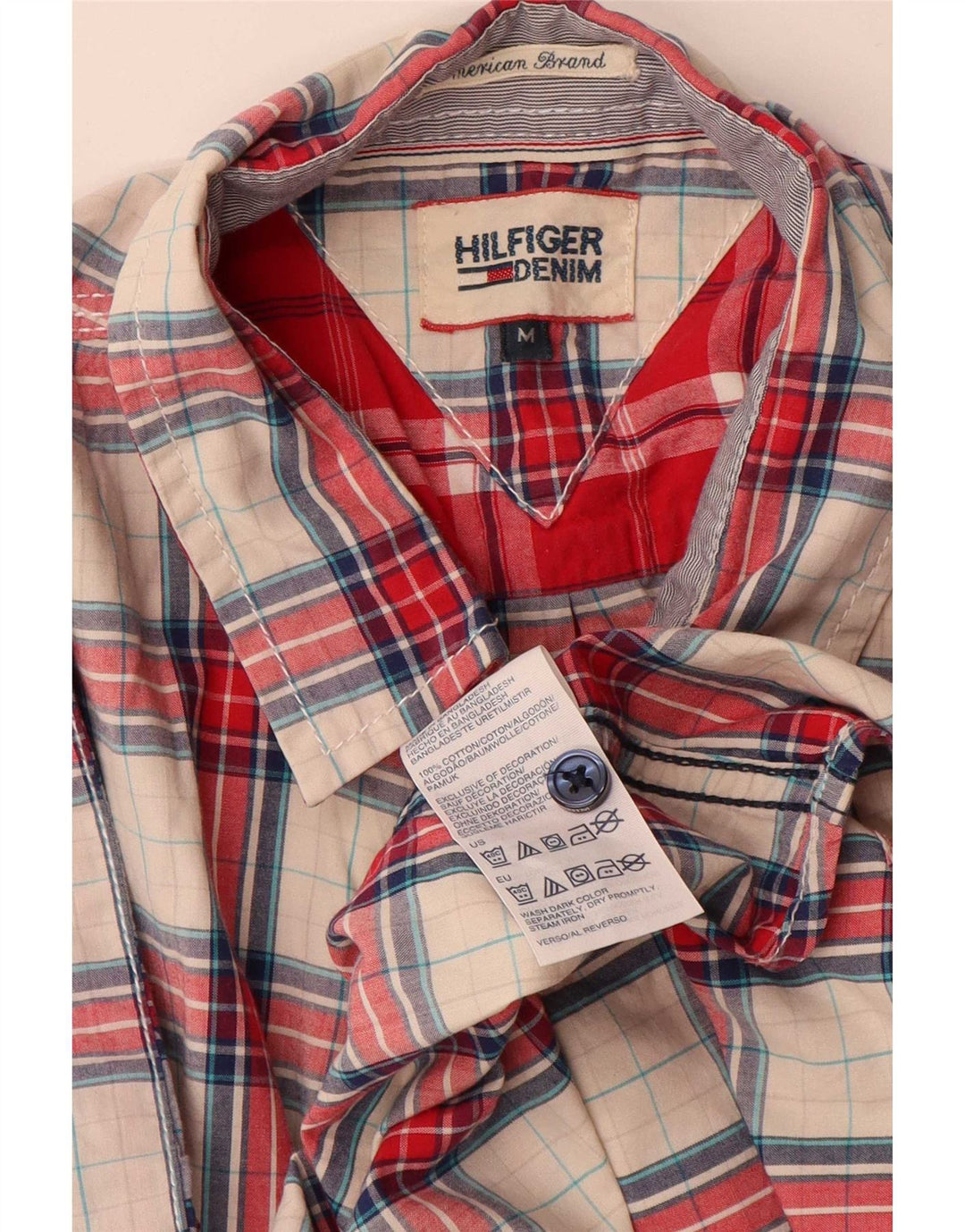 Męska koszula z krótkim rękawem Tommy Hilfiger, bawełniana w średnią czerwoną kratkę