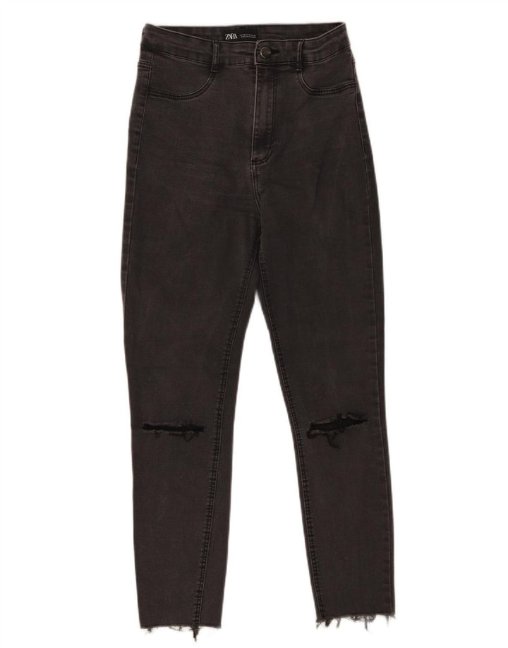 Damskie jeansy Zara w trudnej sytuacji, przycięte, EU 38, małe, W28 L25, szare