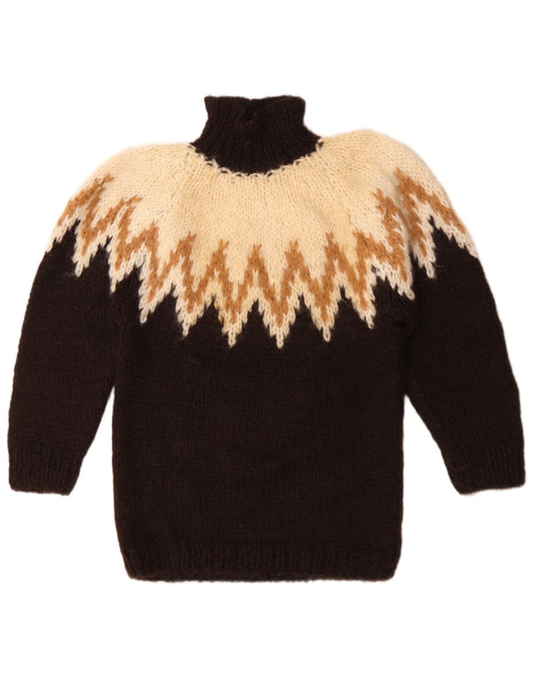 Sweter damski w stylu vintage z golfem UK 20 2XL Czarna wełna z blokami kolorów