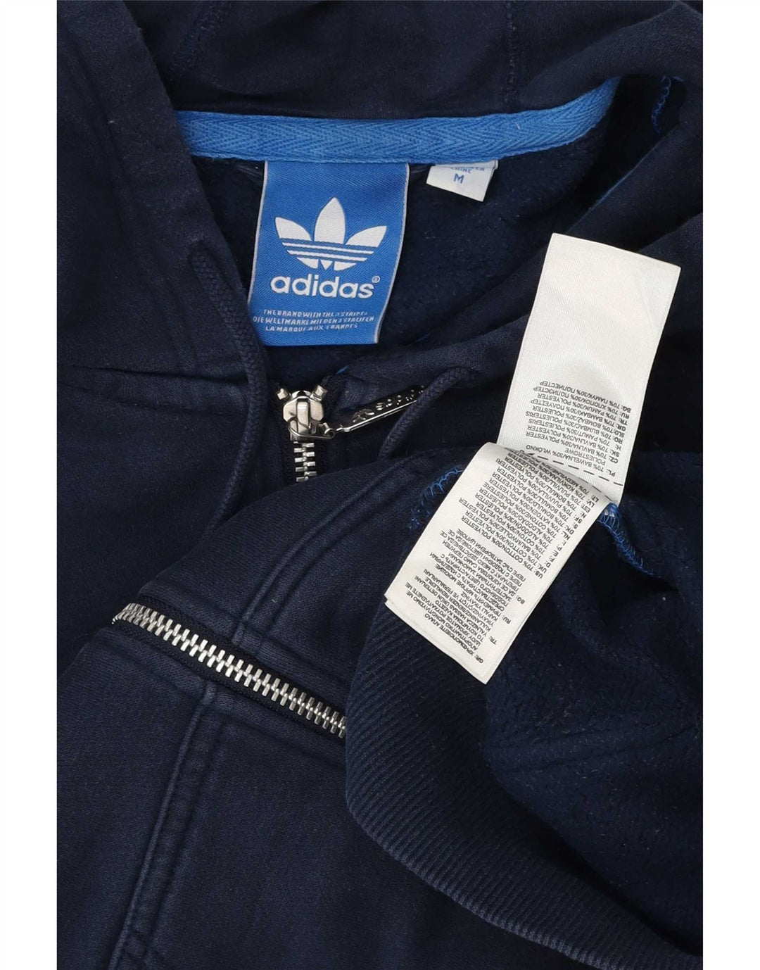 Adidas Męski sweter z kapturem i zamkiem błyskawicznym, średni granatowy, bawełniany