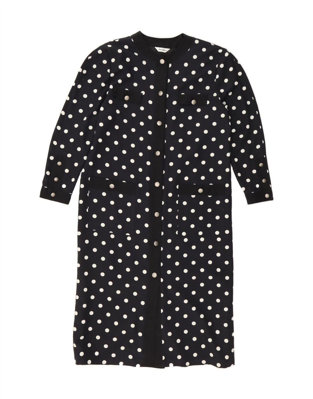 JEAN CLAIRE Womens Longline Blazer Jacket EU 40 Medium Navy Blue Polka Dot Vintage Jean Claire and Second-Hand Jean Claire from Messina Hembry 