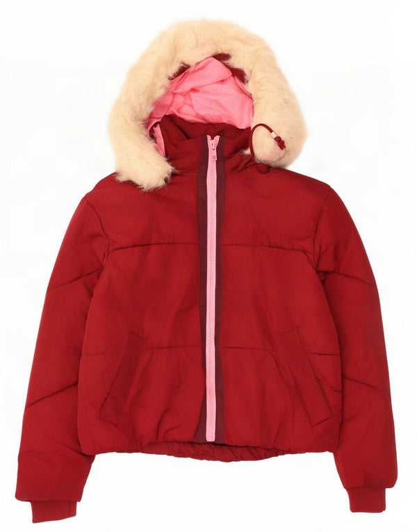 Damska kurtka z kapturem, oversize, wyściełana Topshop UK 6 XS, czerwony poliester