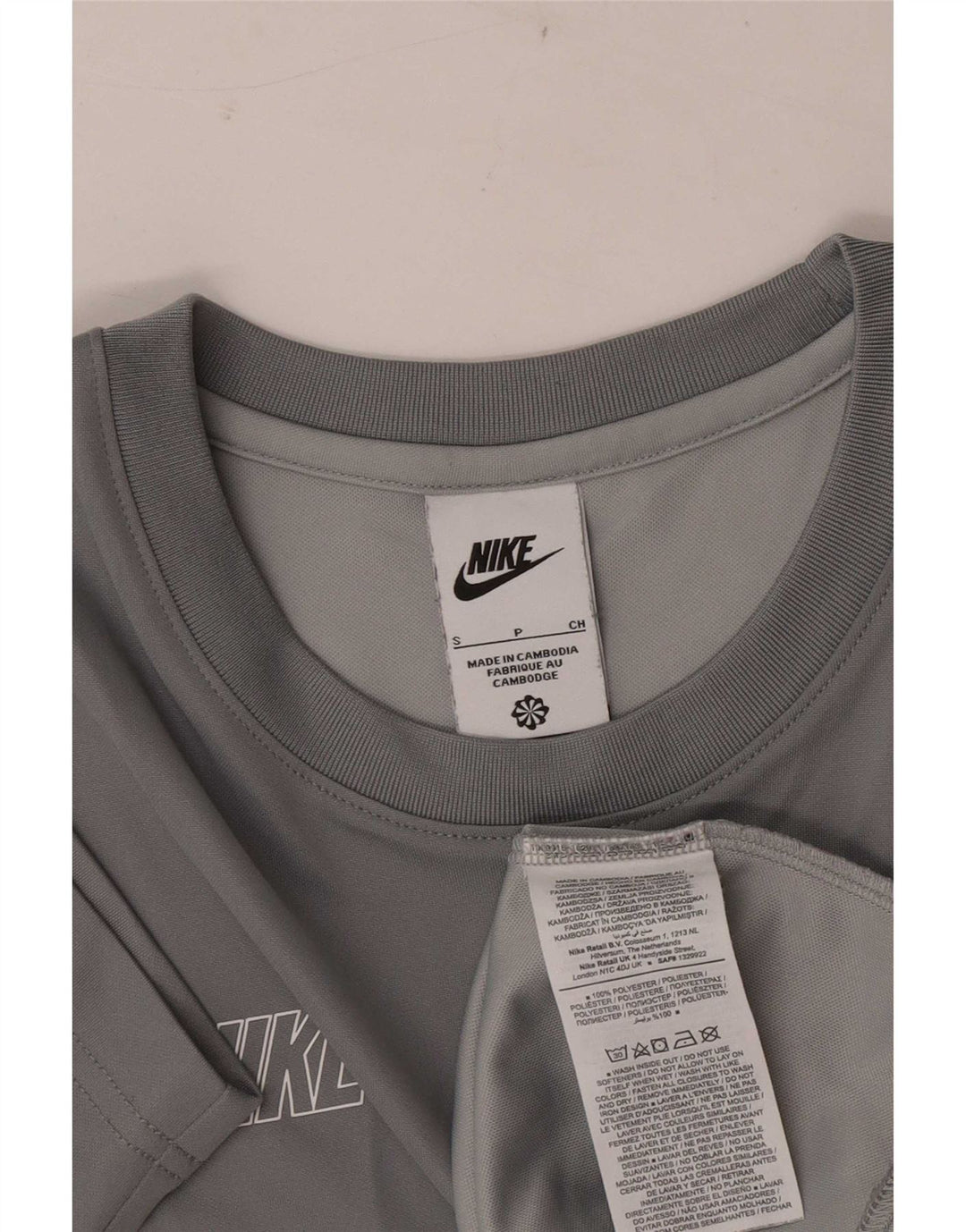 Męski T-shirt z grafiką Nike, mały, szary, poliestrowy blok kolorów