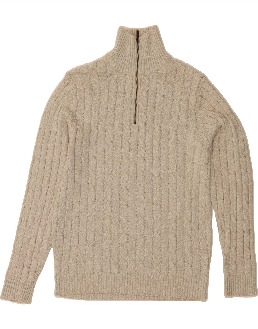 GLOBE TROTTER Mens Zip Neck Jumper Sweater Medium Beige Cotton Vintage Globe Trotter and Second-Hand Globe Trotter from Messina Hembry 