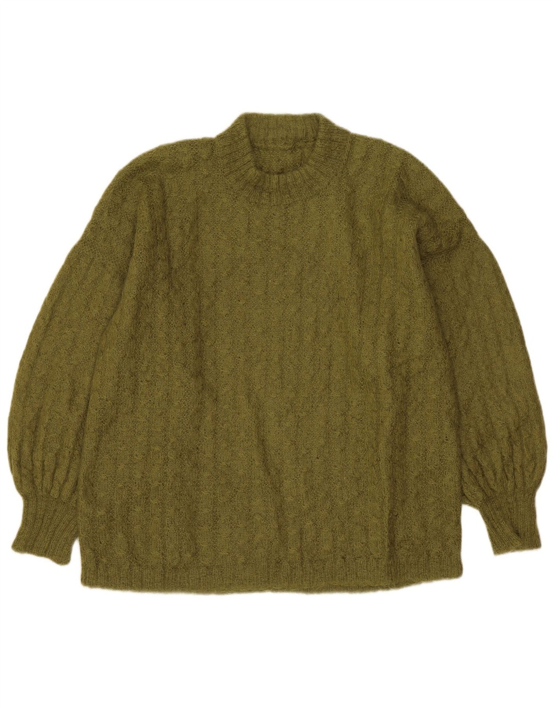 Sweter damski w stylu vintage z golfem UK 14, duży khaki