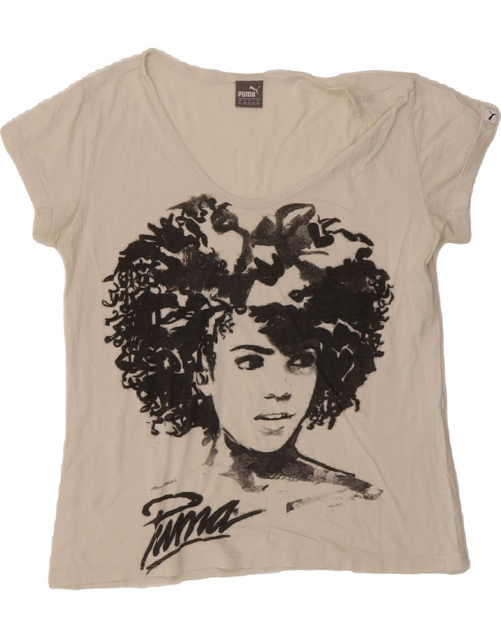 PUMA Womens Graphic T-Shirt Top UK 12 Medium White Vintage Puma and Second-Hand Puma from Messina Hembry 