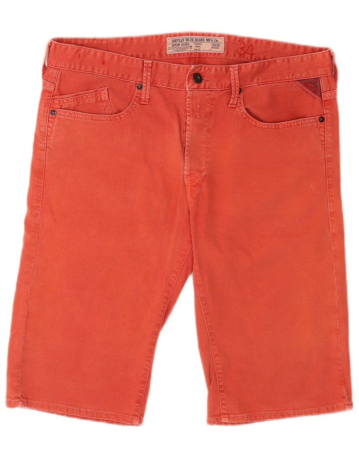 Męskie spodenki jeansowe Replay Graphic Regular W34, duże, czerwone, bawełniane
