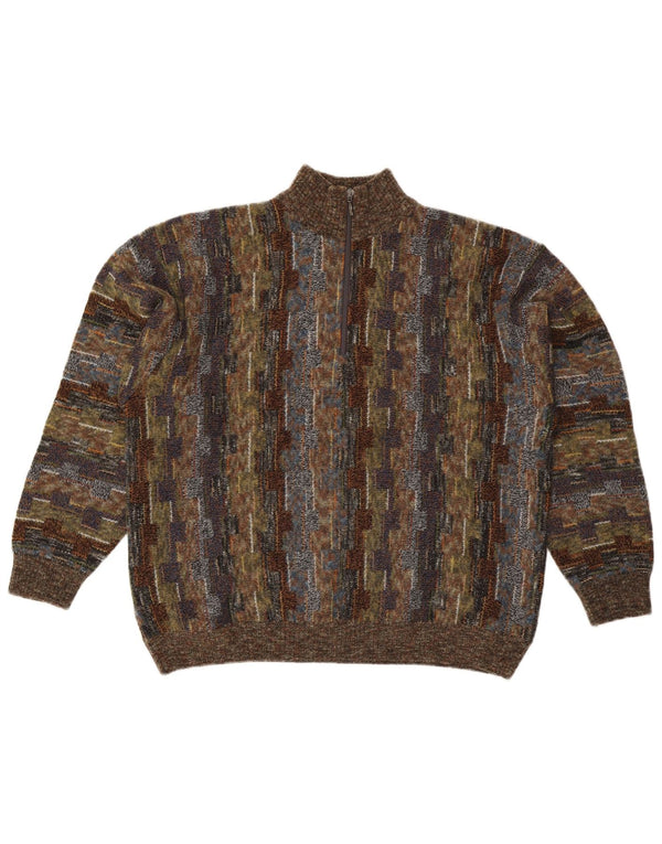 Męski sweter z zamkiem błyskawicznym College By Marcazzani IT 54 XL, brązowy, geometryczny