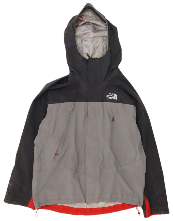 Męska kurtka przeciwdeszczowa z kapturem The North Face UK 40, duża, szara, z blokami kolorów