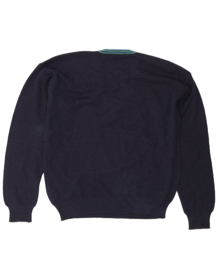 Męski sweter w stylu vintage z dekoltem w szpic IT 50 Średni granatowy wełniany
