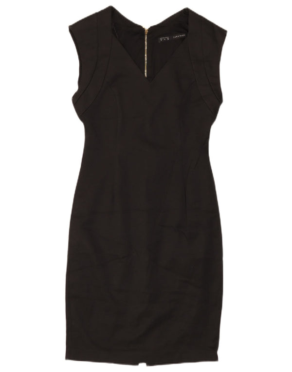 Zara Womens Sleeveless Sheath Dress UK 12 Medium Black Cotton