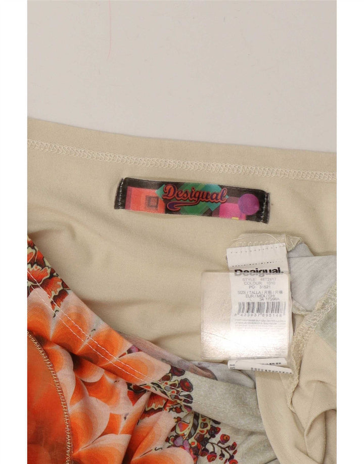Damska bluzka oversize Desigual Top UK 16, duża, beżowa, z kwiatowym poliestrem