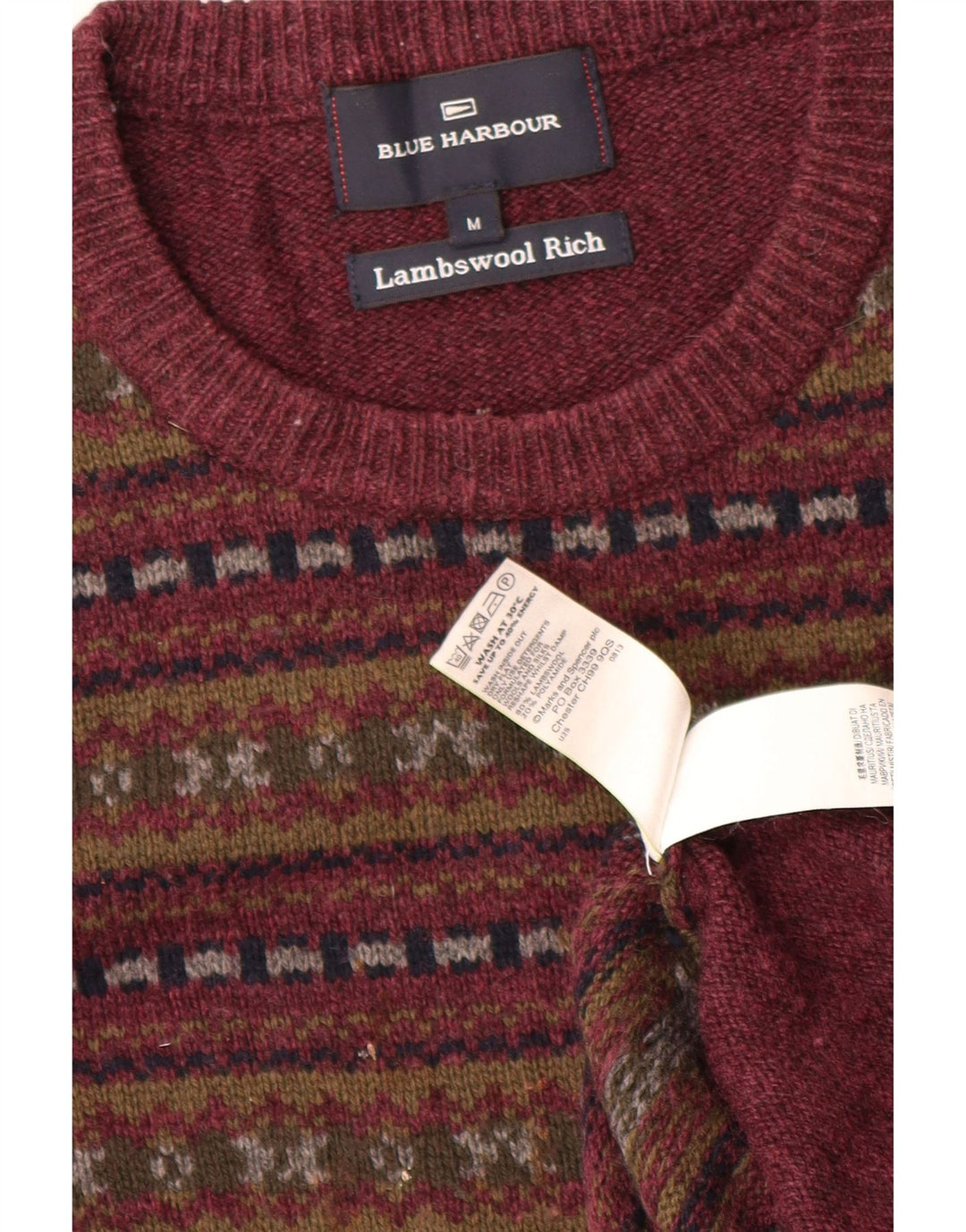 Męski sweter Marks & Spencer Blue Harbor z okrągłym dekoltem, średni burgund