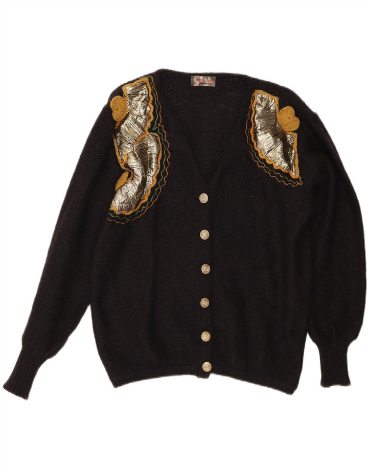 Sweter damski w stylu vintage, UK 16, duży, czarny moher